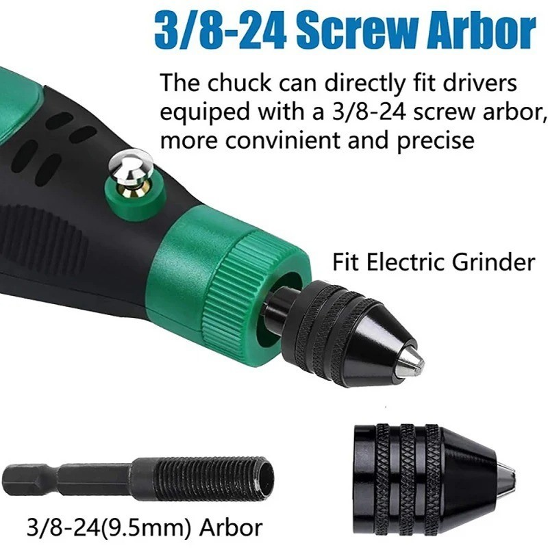 Mini ( 0.3mm to 3.6mm) Keyless Drill Chuck with 1/4″ Hex Shank Adapter – J016