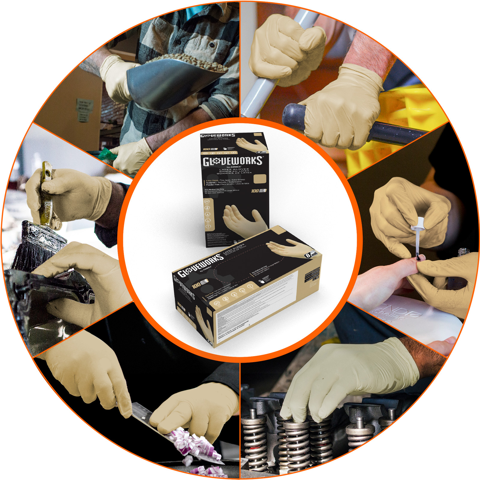 GLOVEWORKS Heavy Duty Ivory Latex Industrial Disposable Glove 8 Mil Case of 1000
