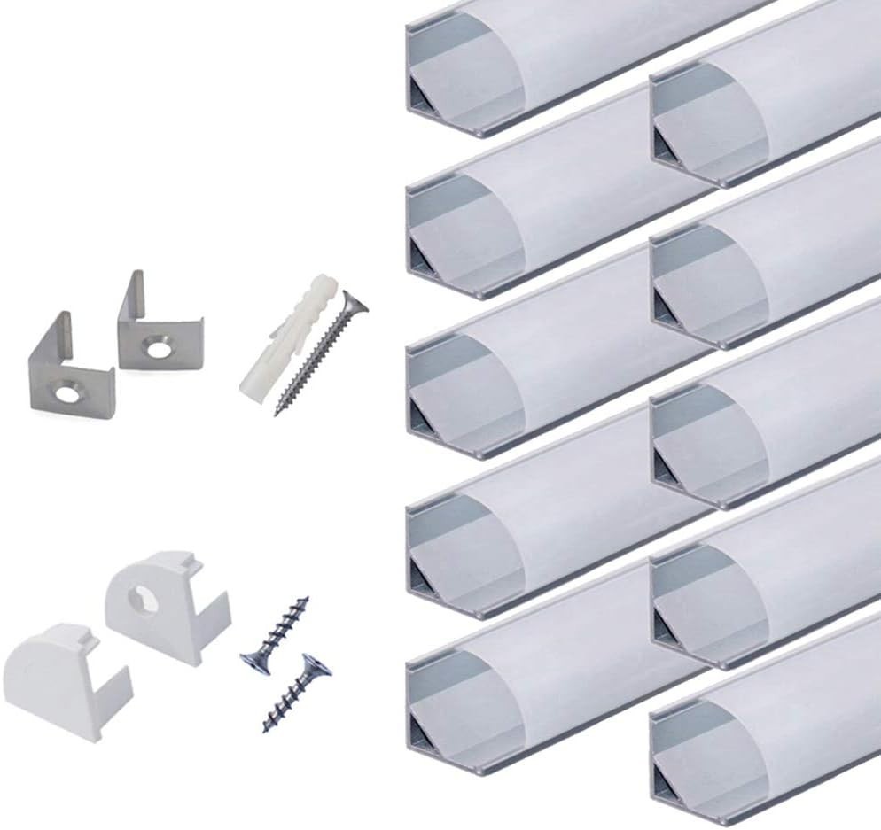 10-Pack 6.6ft/ 2Meter V Shape LED Aluminum Channel System with Milky Cover, E…