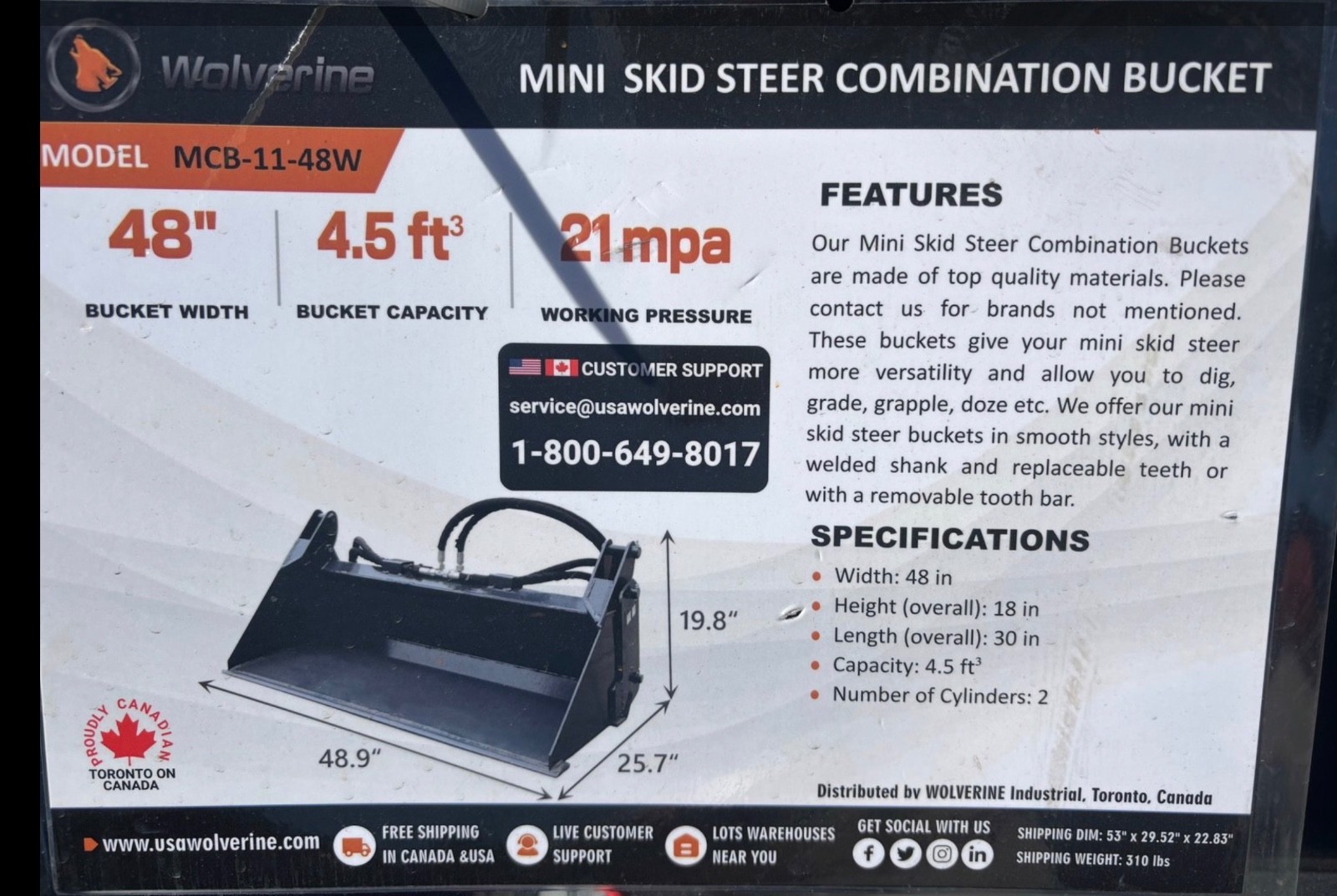 NEW HD MINI SKID STEER COMBO 4 IN 1 BUCKET HYDRO MCB-11-48W TORO DINGO Wolverine