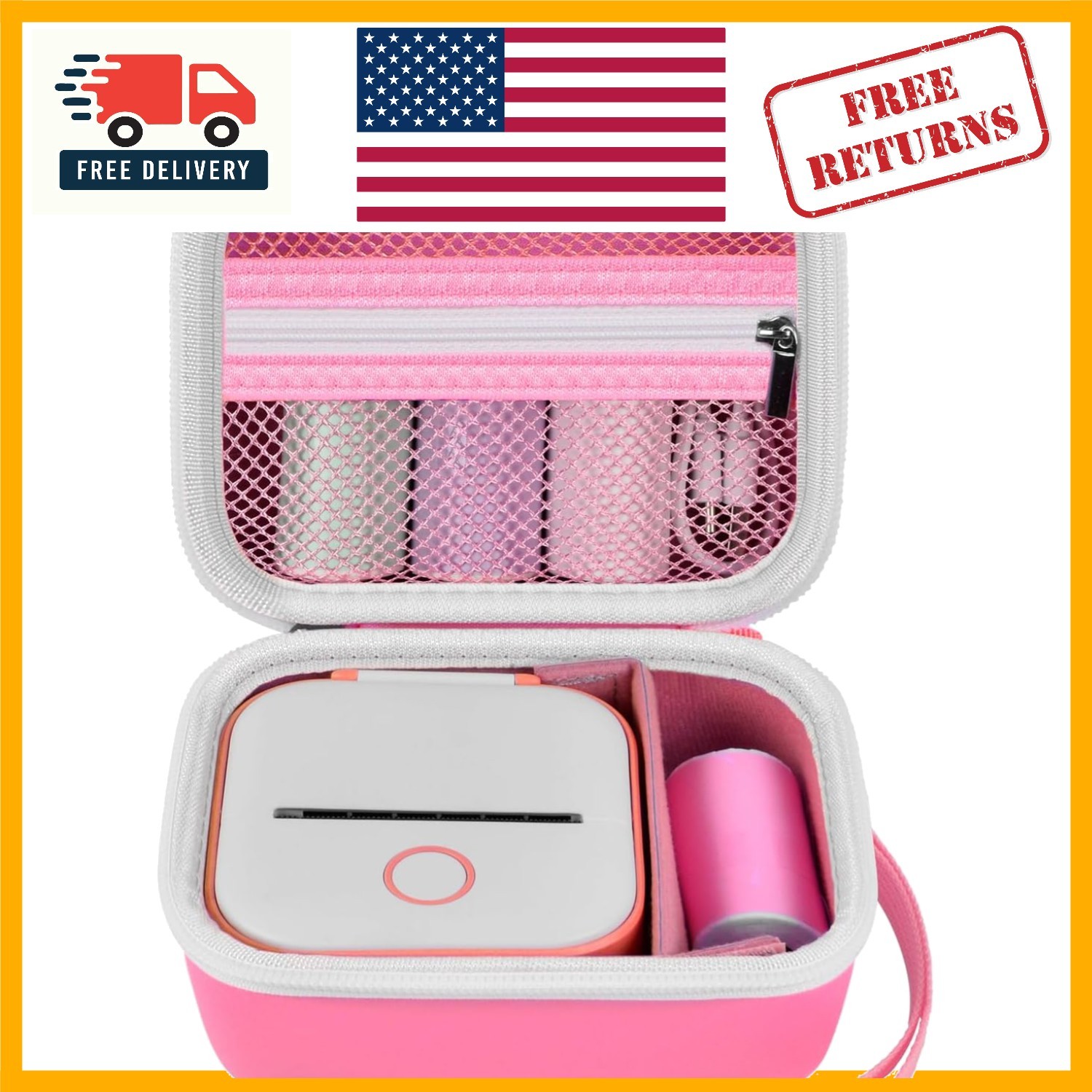 Compact Waterproof Developer Case for Memoking T02 & Phomemo Printers, Pink