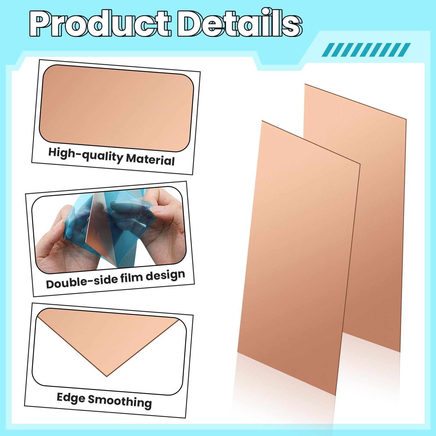 Copper Sheet, 2 Pieces of Copper Plates 8″×2″-18 Gauge(1mm) Thickness, 99%