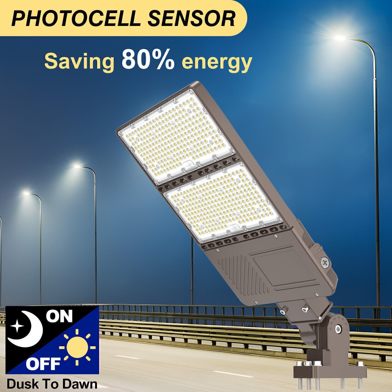 320W LED Parking Lot Pole Light Commercial Shoebox Street Fixtures Dusk to Dawn