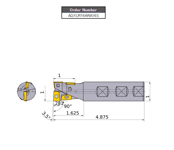 MITSUBISHI 1.00″ INDEXABLE END-MILL AQXUR164WA16S (4.875″ OAL)