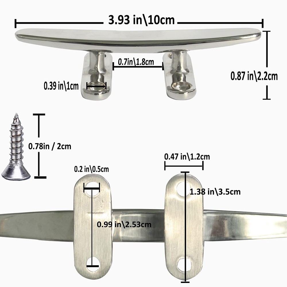 4/5/6/8 IN Rope Cleat Flat Top Boat Deck Cleat 316 SS Boat Cleat Open Base