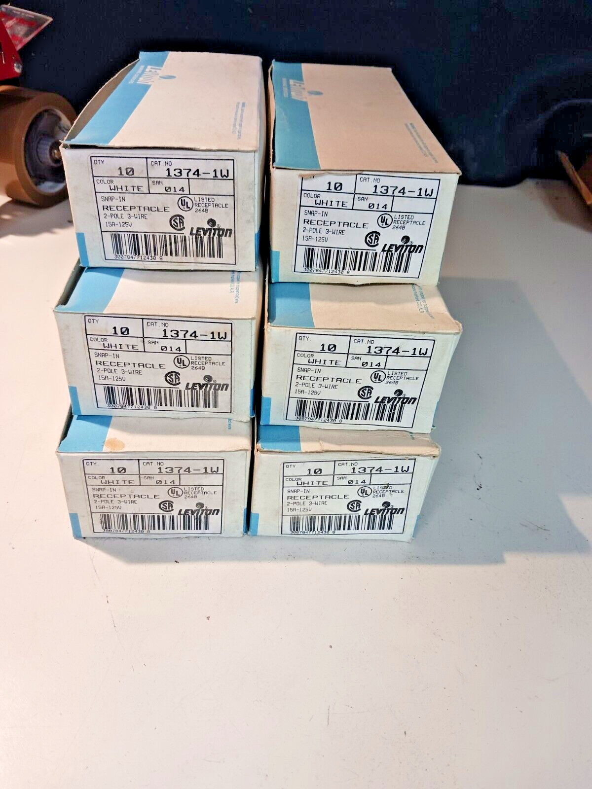 Leviton 1374-1W 15A, 125V, Snap-In Receptacle, White, sold by the carton of 10.