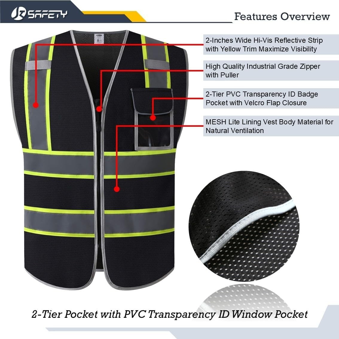 Hi-Vis Multiple Pockets Lite MESH Lining Meets ANSI/ISEA Standards