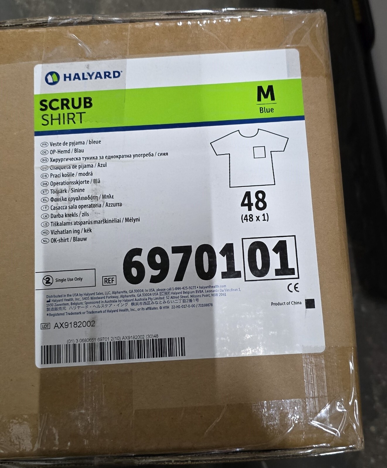 Halyard Scrub Shirts Medium Blue, Case of 48, # 69701 (Large quantity available)
