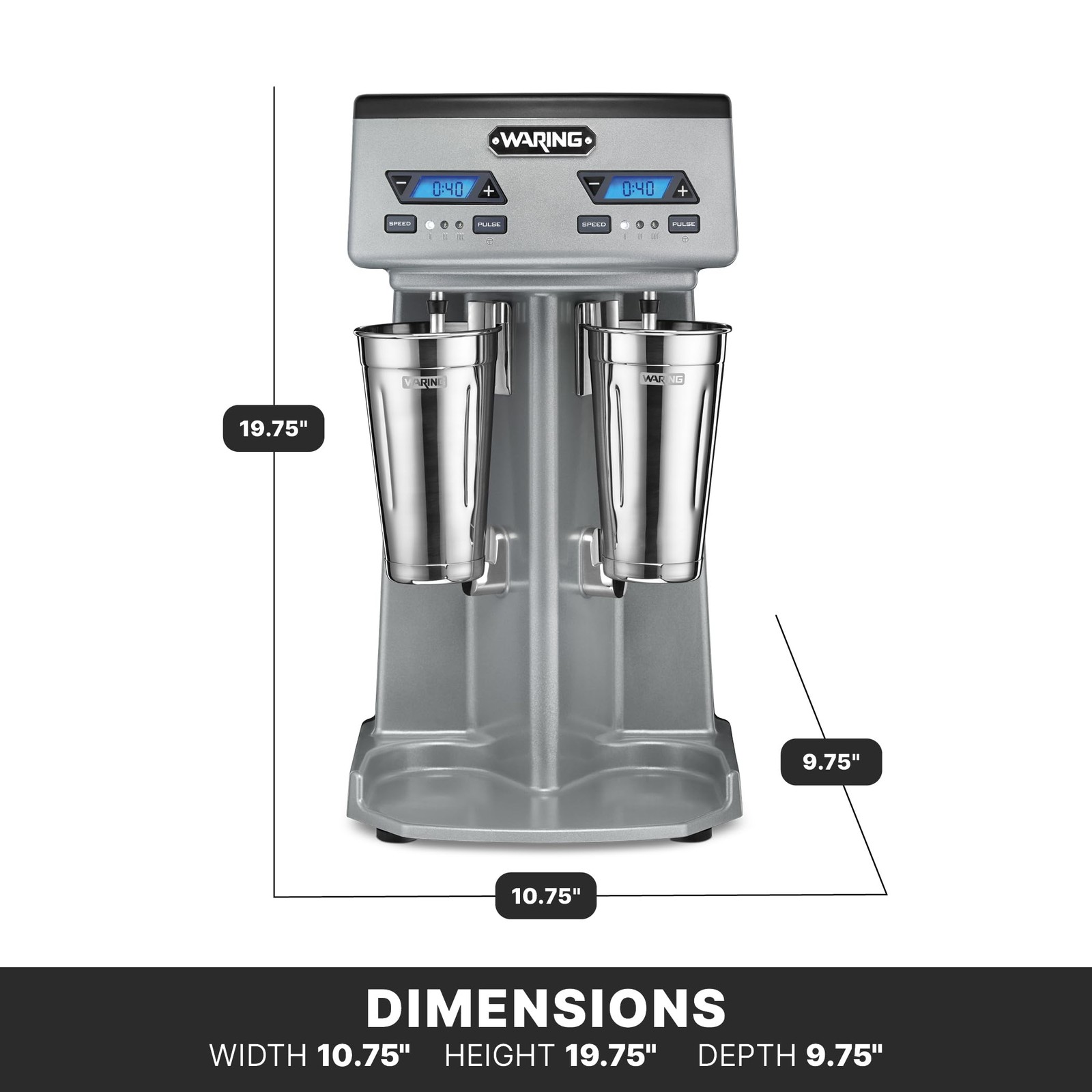 Waring Commercial Heavy-Duty Double Spindle Drink Mixer, 2 Independent, WDM240TX