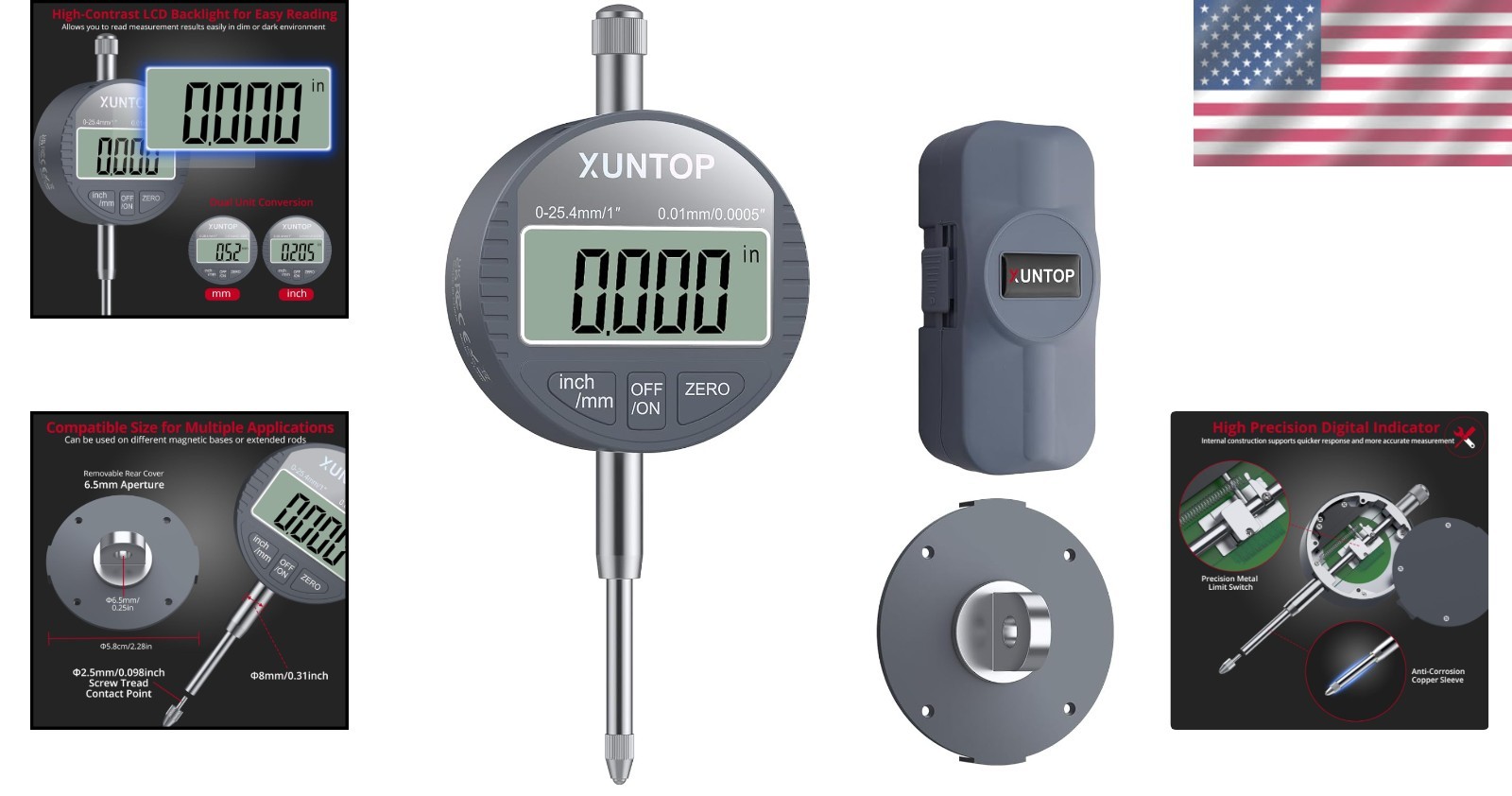 Digital Dial Indicator 1Inch/0.0005Inch LCD Display Electronic Dial Indicat