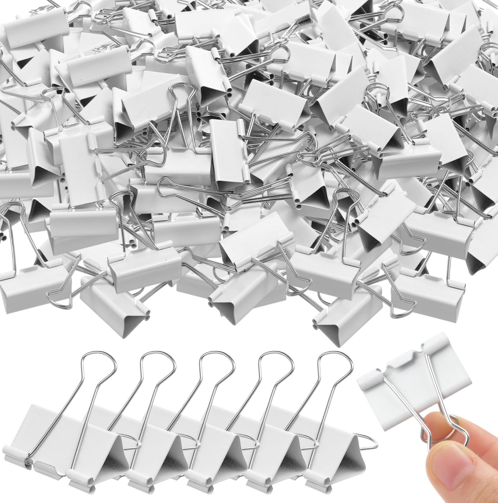 200 Pcs 1.25in/32mm White Metal Binder Clips Bulk Medium Reusable Fold Back B…