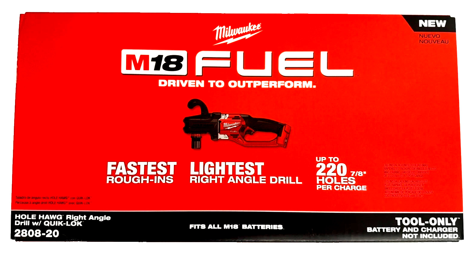 [NEW] (2808-20) Milwaukee M18 FUEL Hole Hawg Right Angle Drill w/Quik-Lok