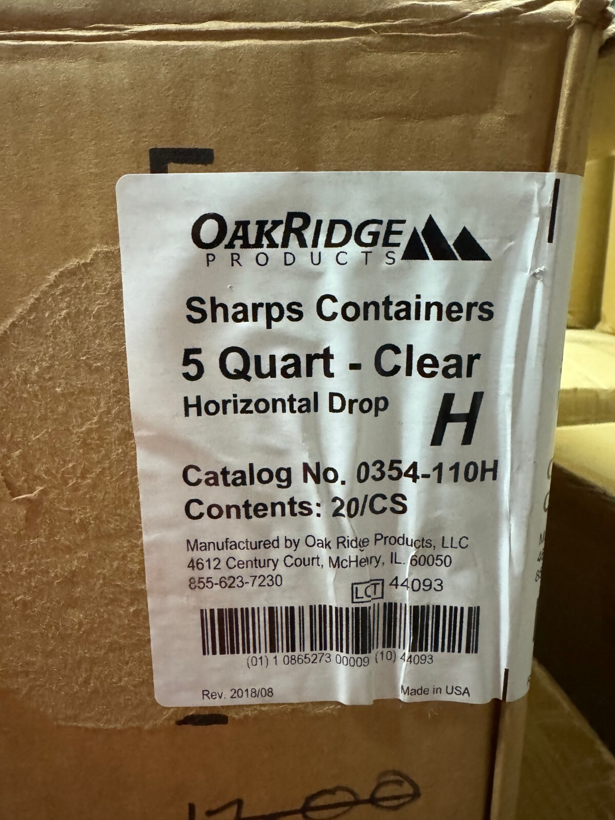 Oak Ridge Products Sharps Containers 5 Quart Horizontal Drop Clear, Case of 20