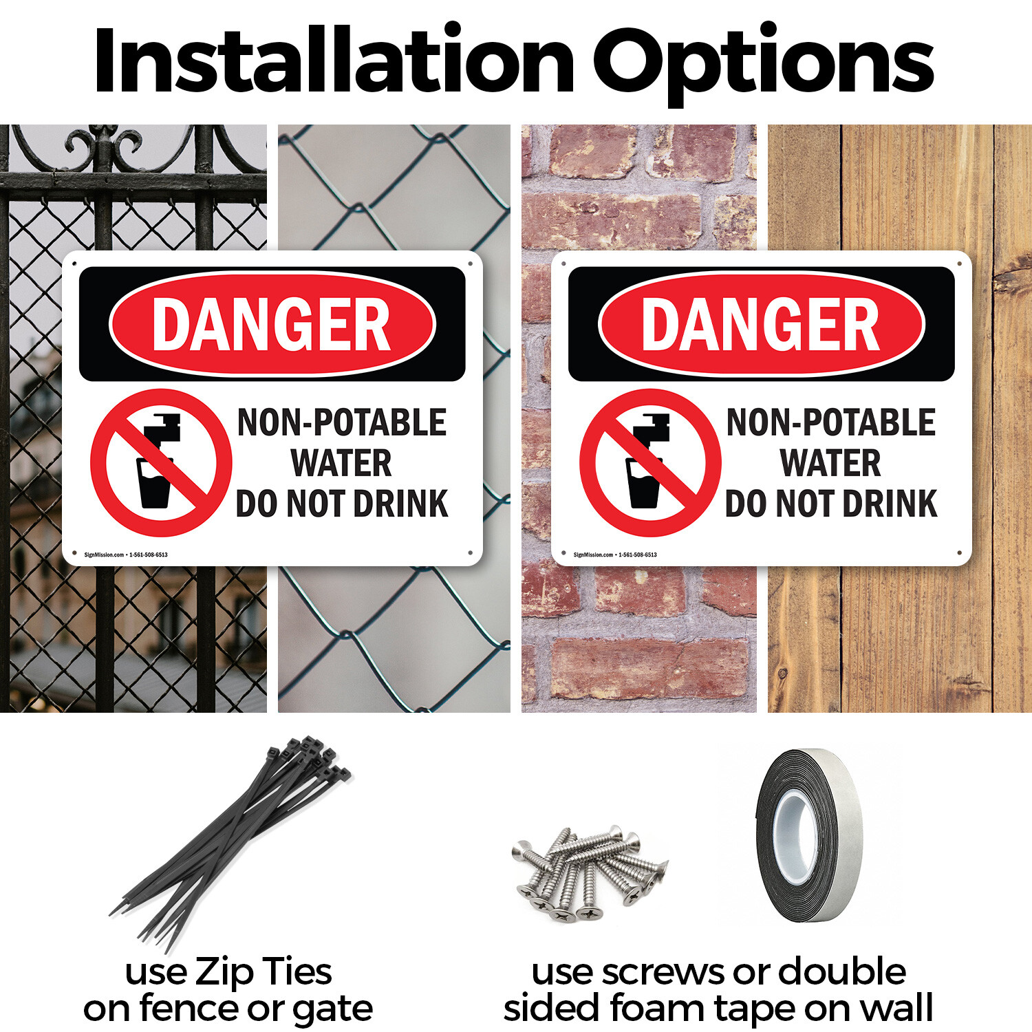 (2 Pack) Non-Potable Water Do Not Drink OSHA Danger Sign Decal Metal Plastic