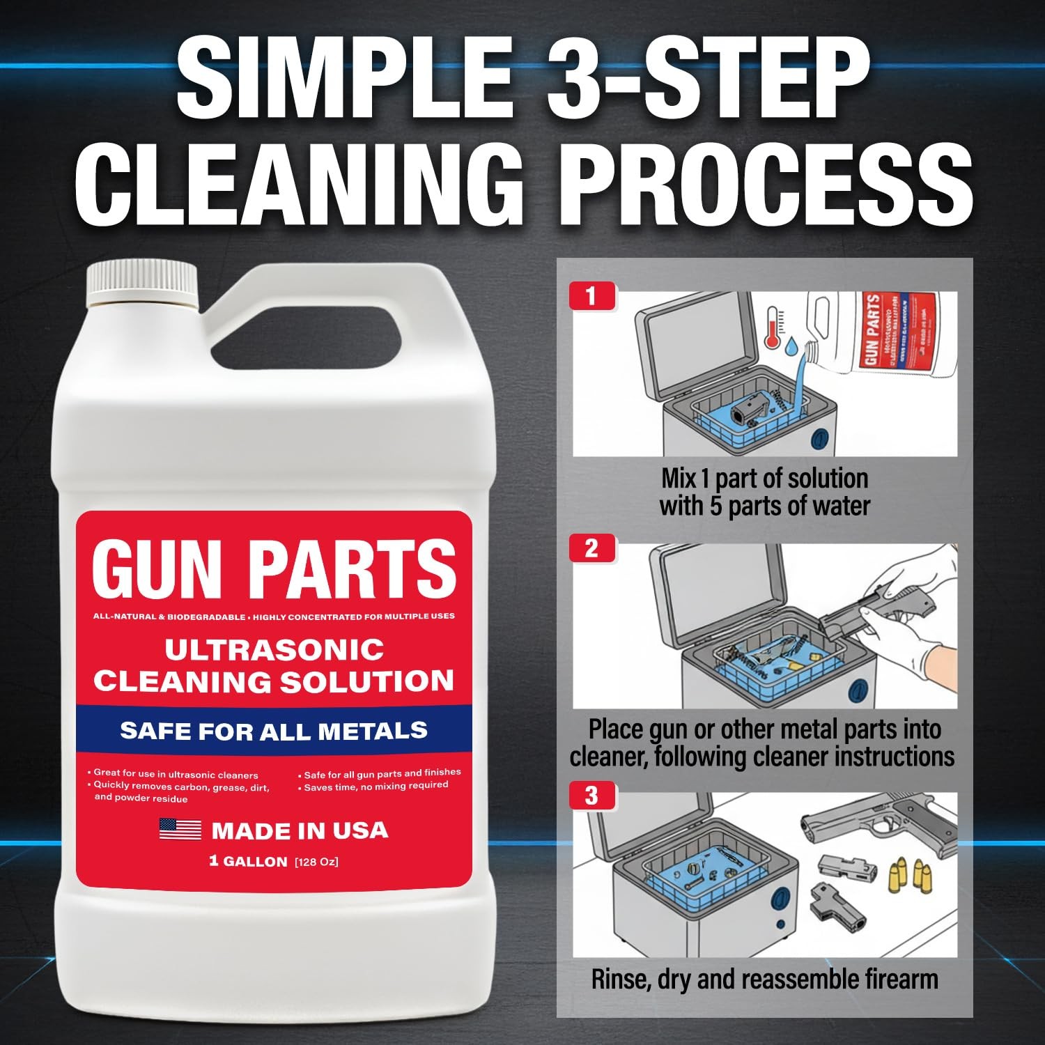 Ultrasonic Gun Cleaning Solution – 1 Gallon/128oz [Made in USA] Concentrated…
