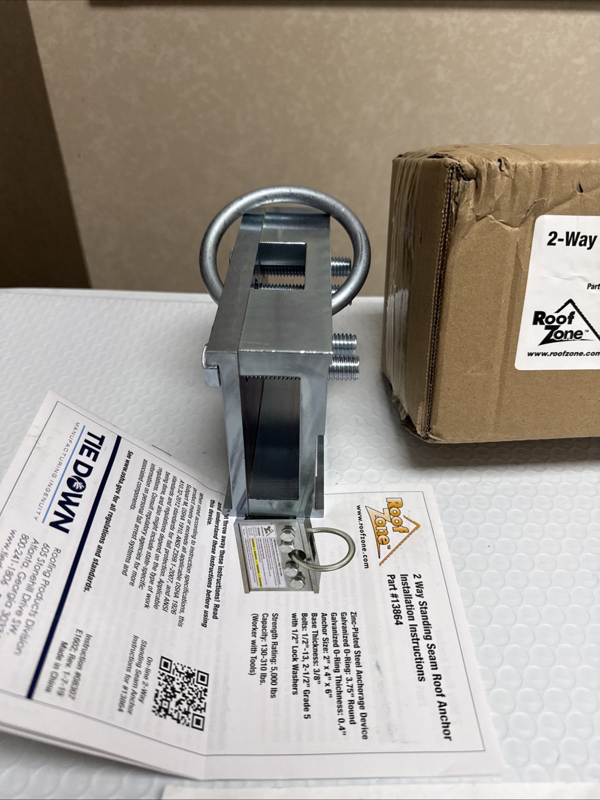 Roof Zone 2-Way Standing Seam Anchor Clamp Tie Down PART No. 13864