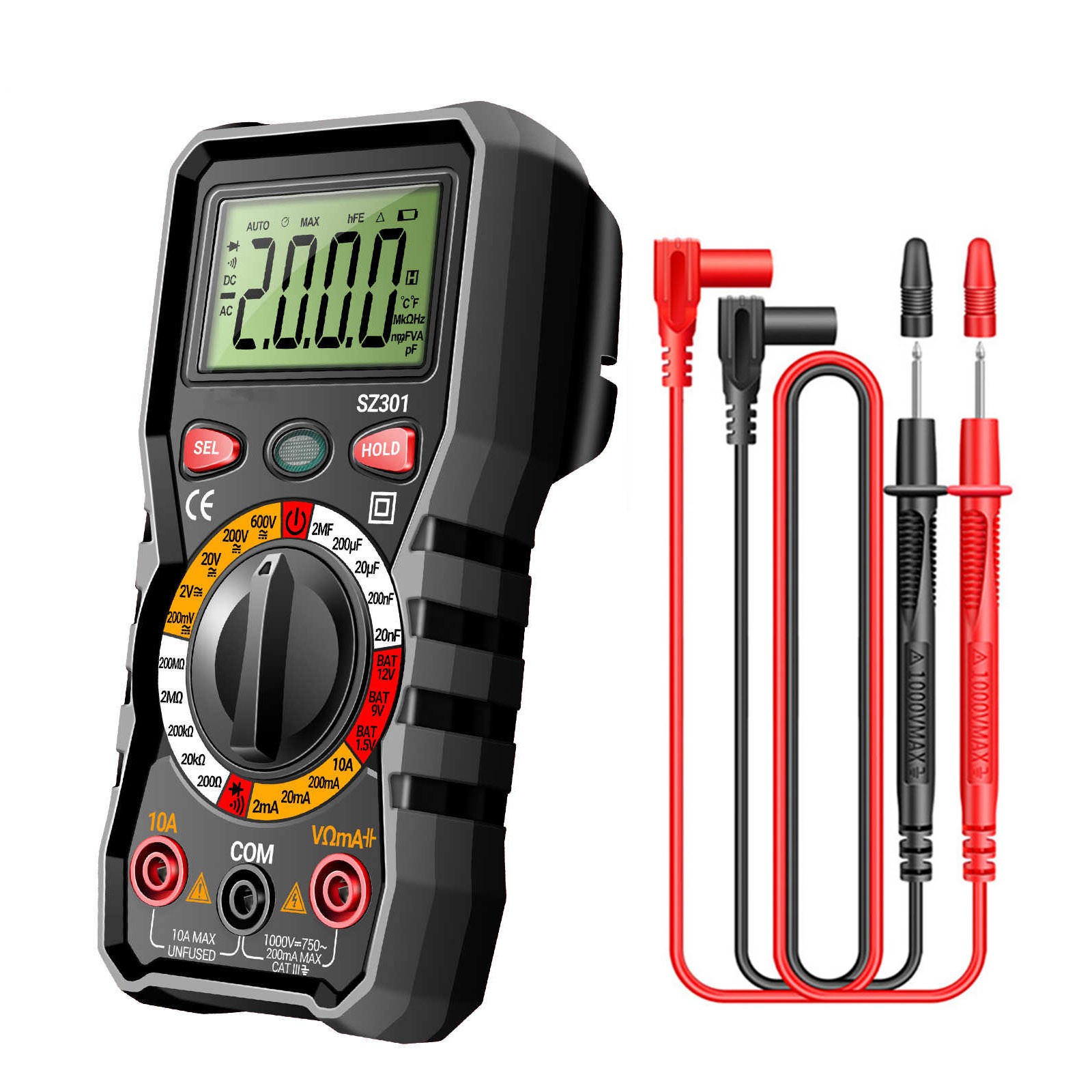 Portable Digital Multimeter Auto-Ranging AC DC Voltage Resistance Diode Test