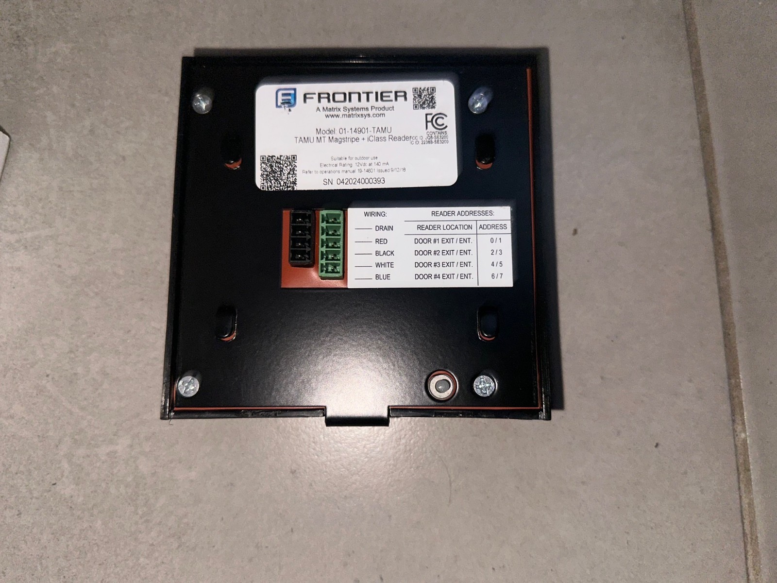 Frontier / Matrix Access Control Unit – Card Reader 01-12093E / 01-14901