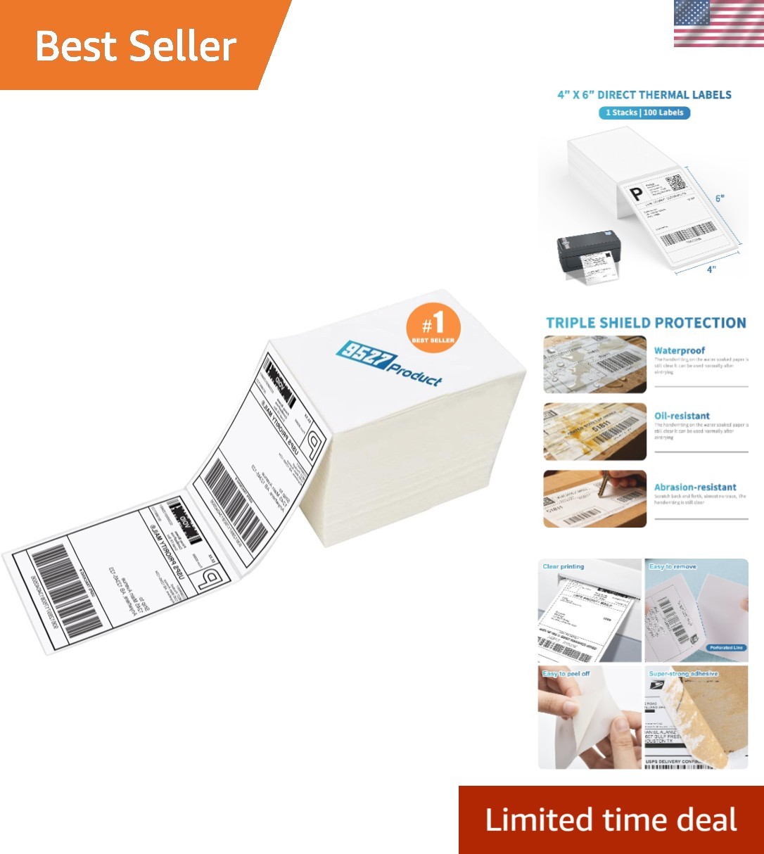 4×6 Thermal Labels – 100 Perforated Shipping Labels for Direct Printing