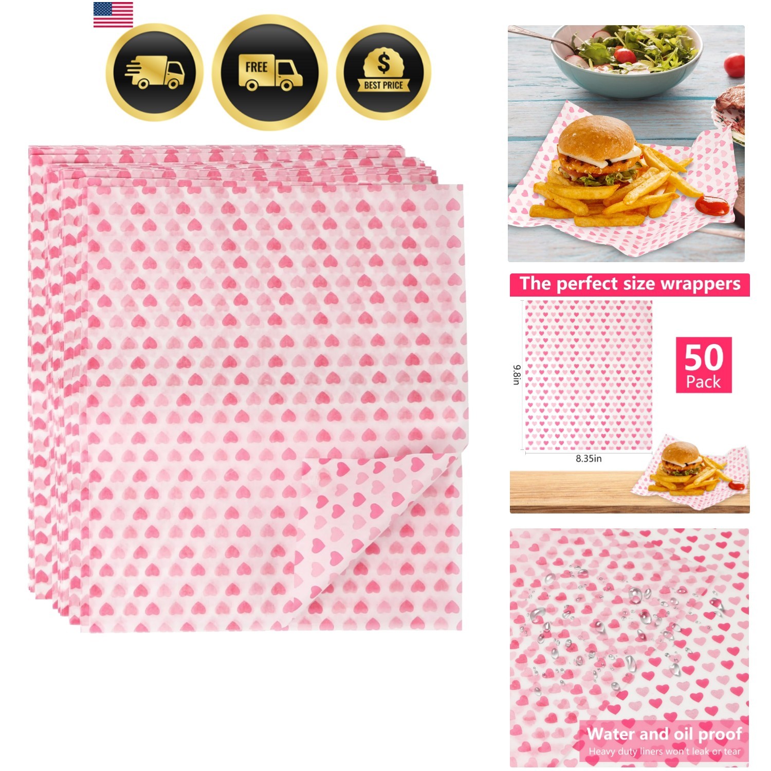 50PCS Wax Paper Sheets Food Wrapping Paper Greaseproof Waterproof Dry Waxed D…