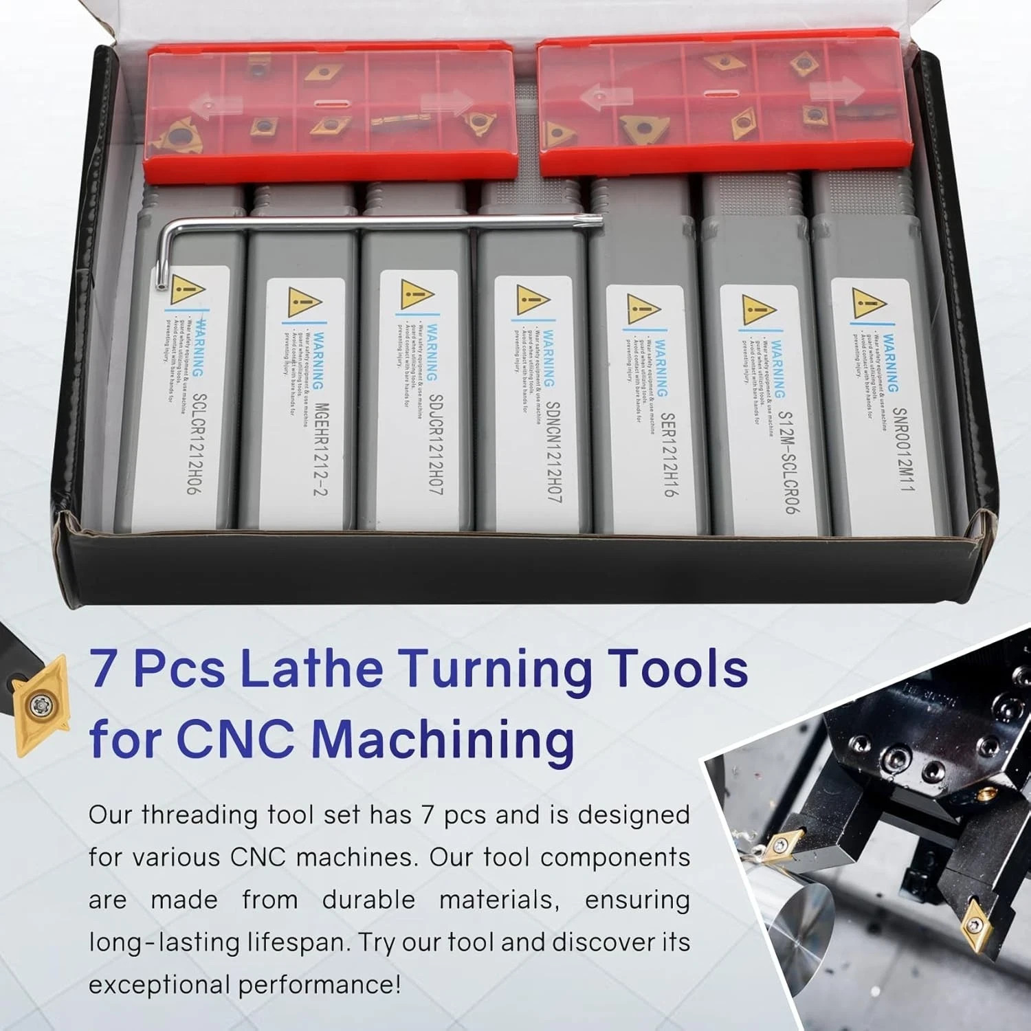 Indexable Lathe Turning Tool 21Pcs Kit 1/2» 12mm Shank 7 Pcs Metal Lathe Tool H