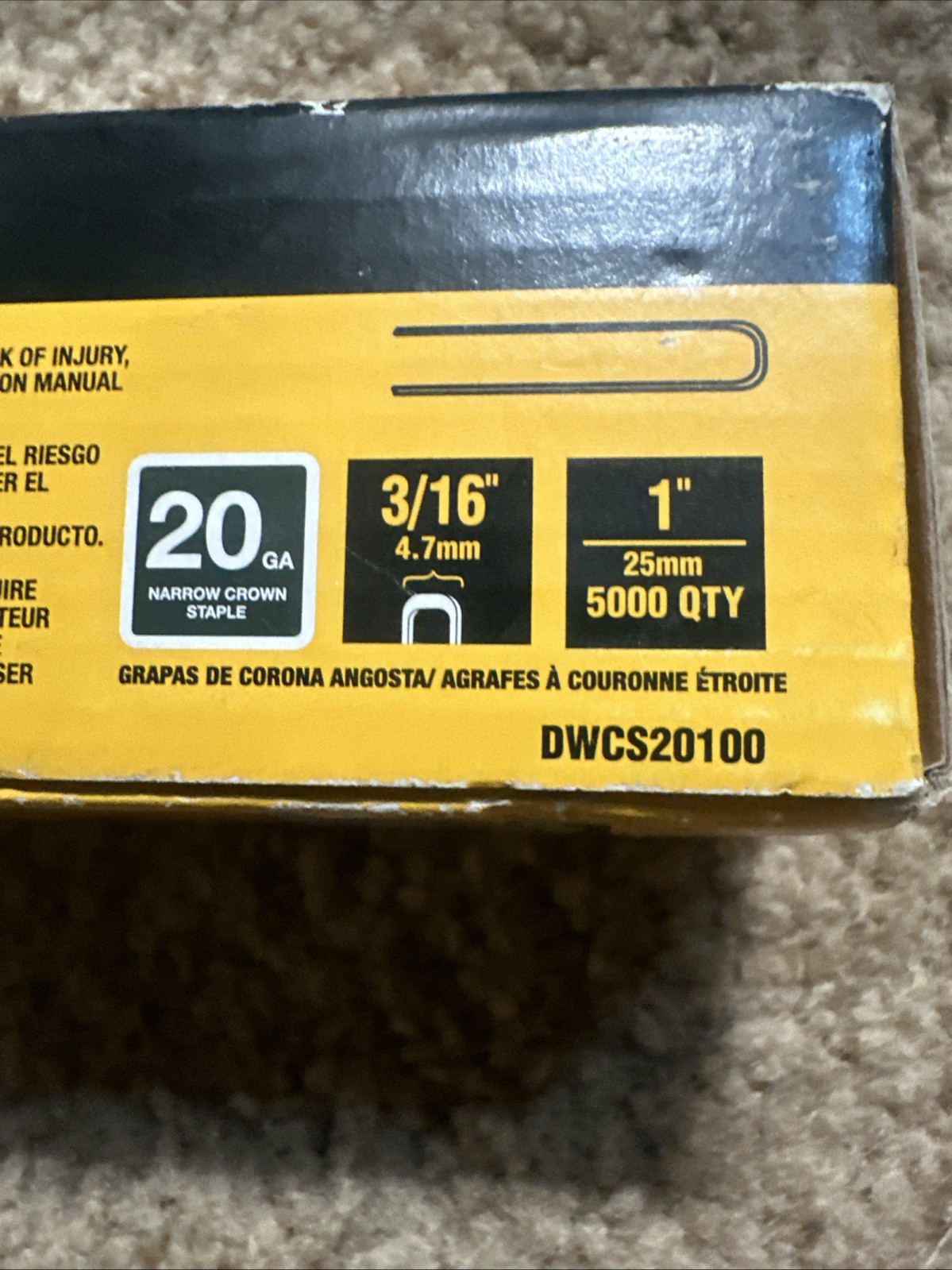 Dewalt 1 inx 3/16 in 20 Ga Crown Glue Collated Hardwood Flooring Staples