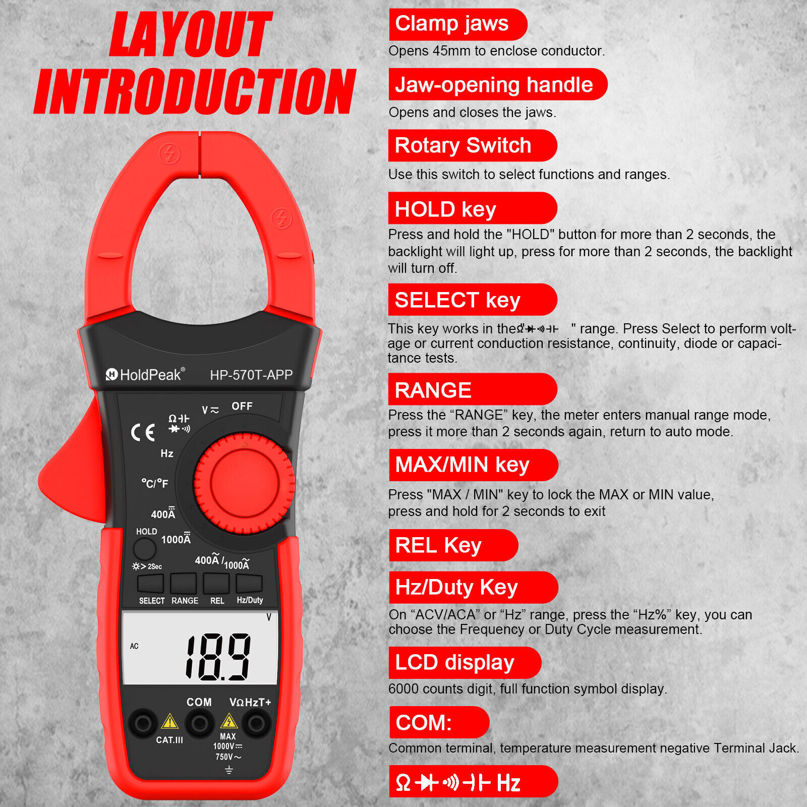 Digital Clamp Meter Multimeter AC DC Current 4000 Counts Volt Amp Ohm Tester APP