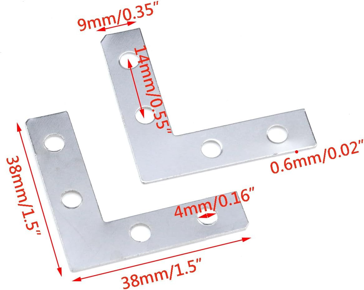 Pack of 40 Silver L Shape Bracket Joint Support Flat Plate Bracket Right Angle C