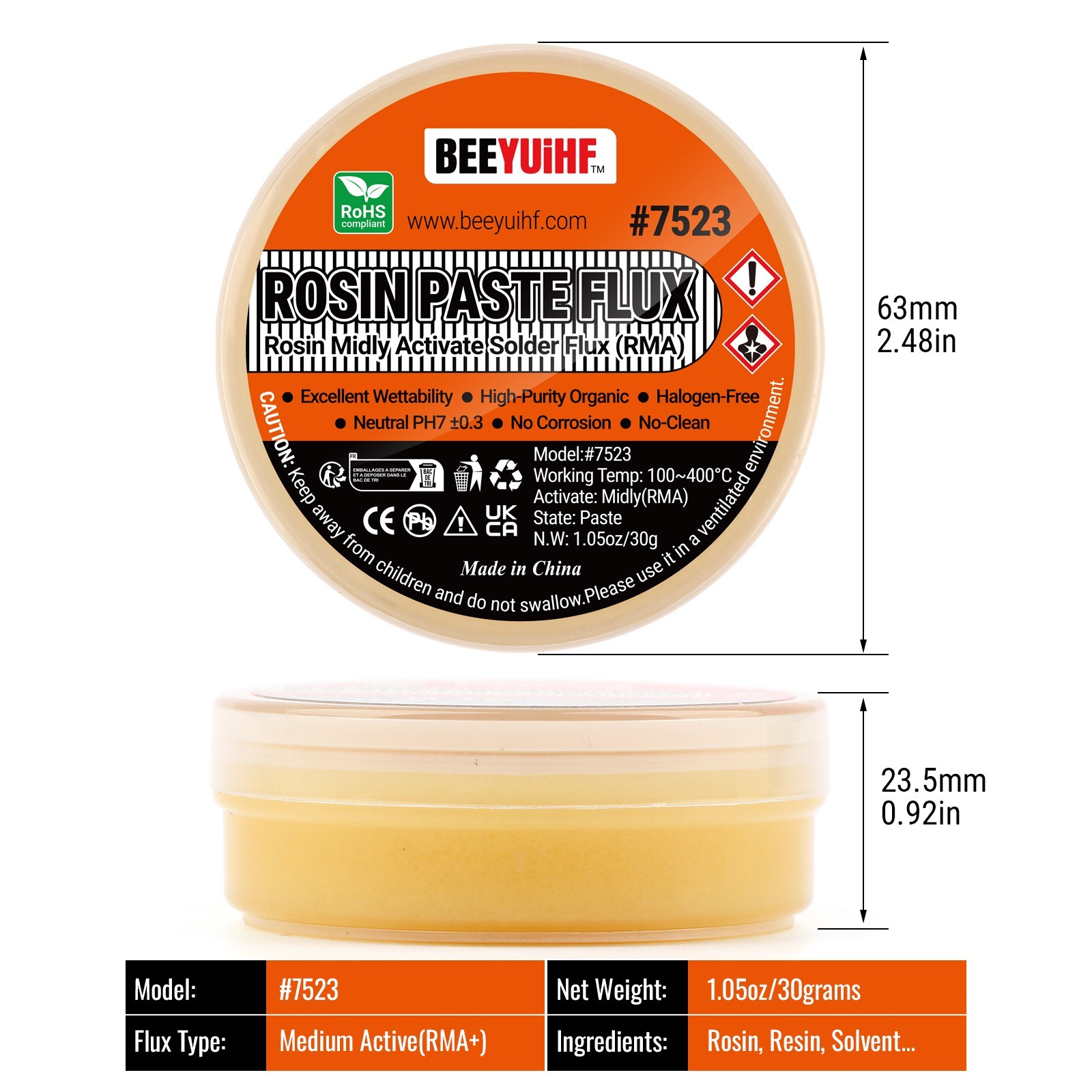 BEEYUIHF RMA-7523 ROSIN Solder Paste Flux BGA Rework Reflow SMT SMD