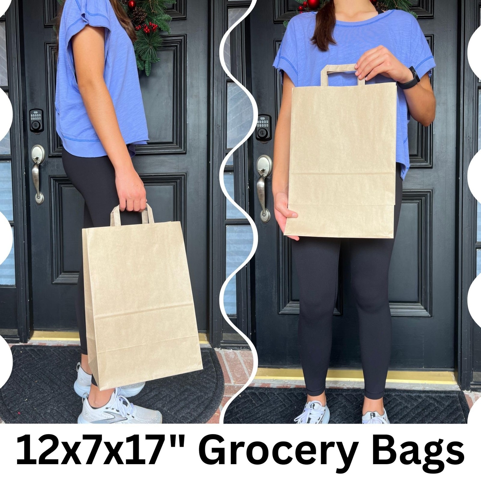12x7x17 Large Brown Paper Grocery Bags, inches (Pack of 100),