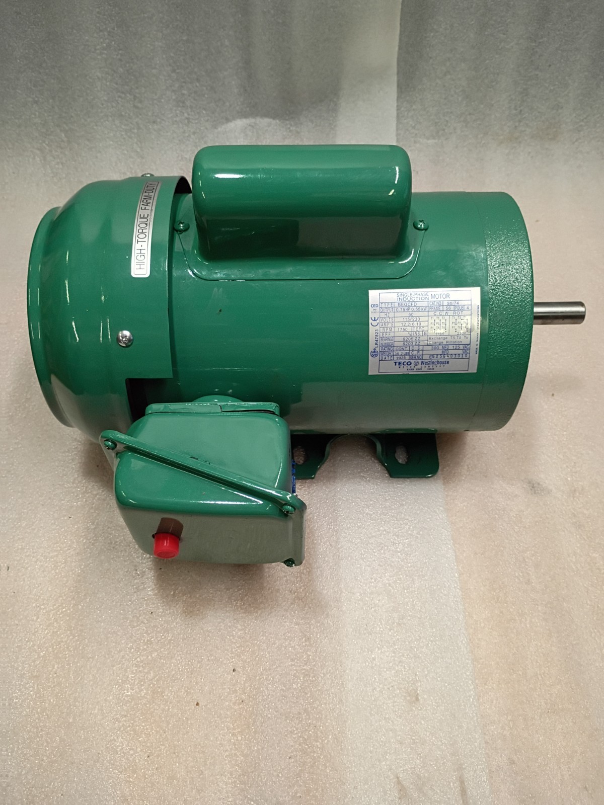 Teco 3/4 HP Farm Duty Electric Motor 1750RPM 115/230V 1 Ph TEFC Frame 56