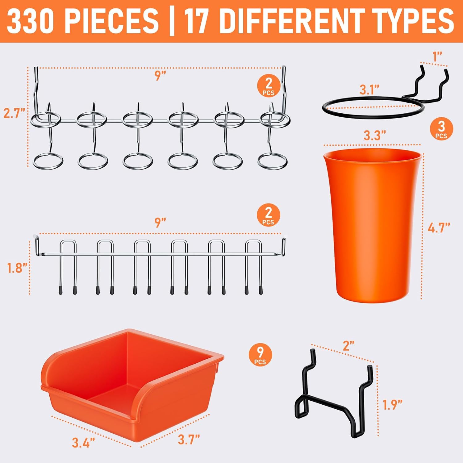 330PCS Upgraded Pegboard Accessories Organizer Kit, Peg Board Hooks Assortment w