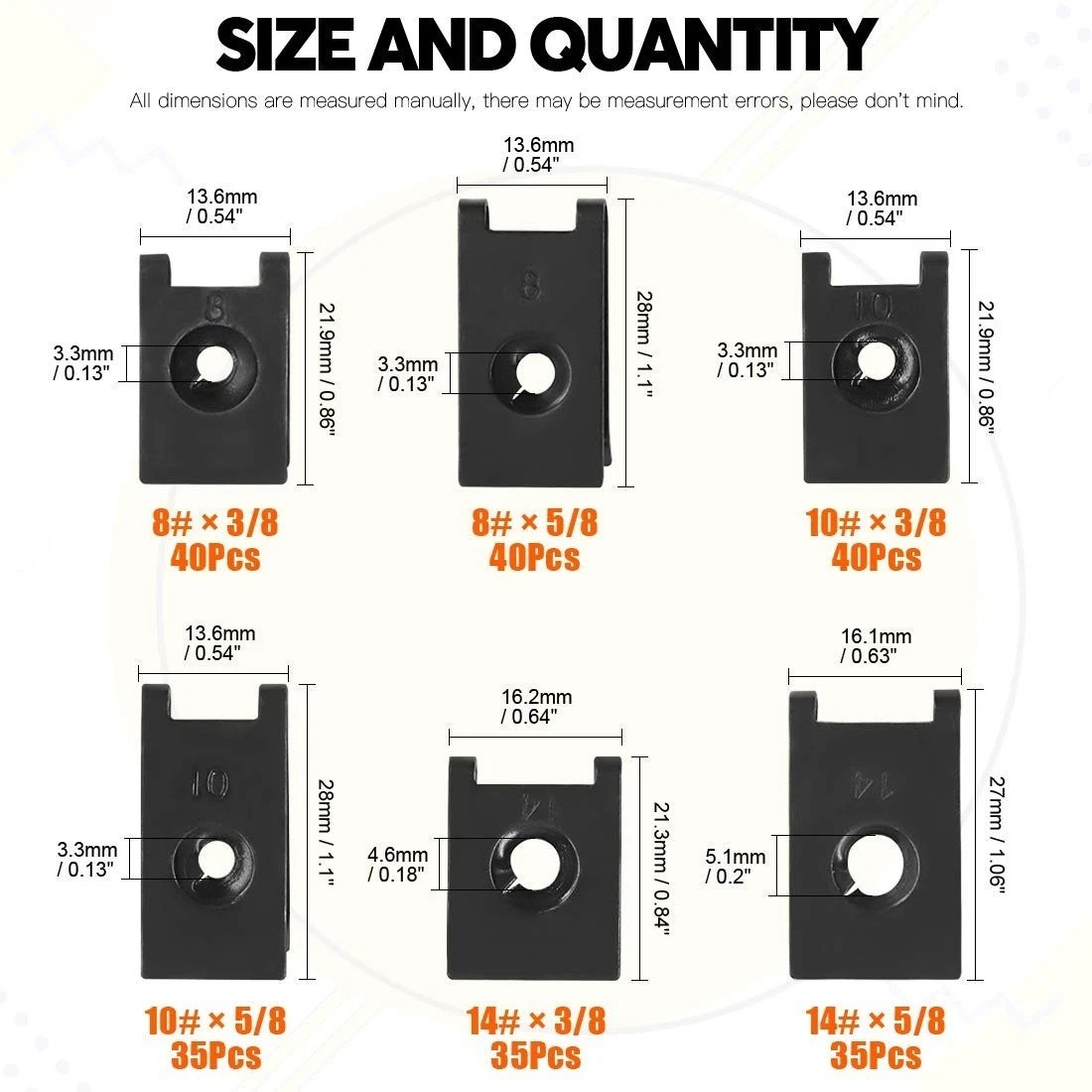 Professional 225 Pcs U-nut Clip Kit for Auto Panels