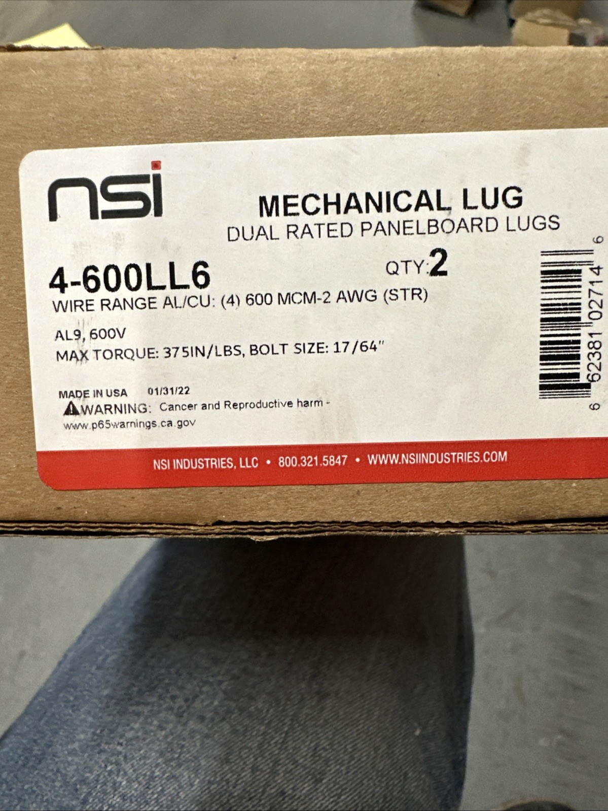 Nsi 4-600LL6 Mechanical Lug Dual Rated Panelboard Lugs