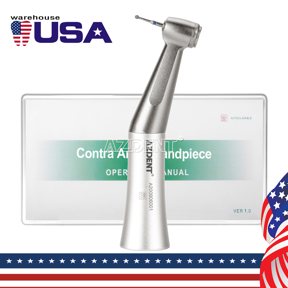 Dental Slow Low Speed Handpiece Push Contra Angle For Friction Grip 1.6mm Bur