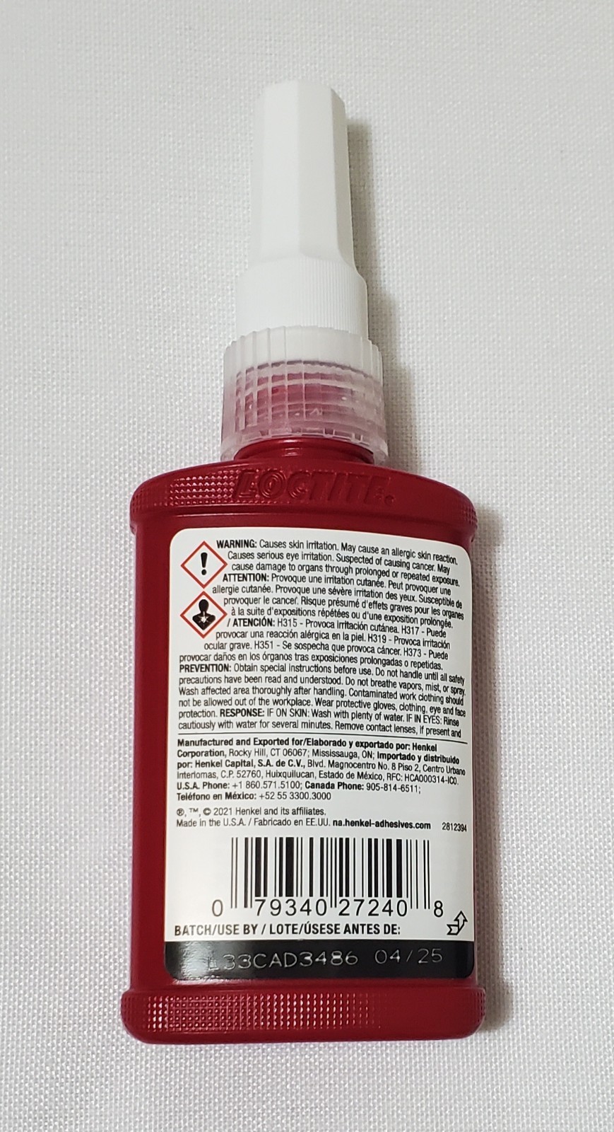 Loctite 272 High Strength Thread Locking Adhesive 50 mL Red Bottle Expired 2025