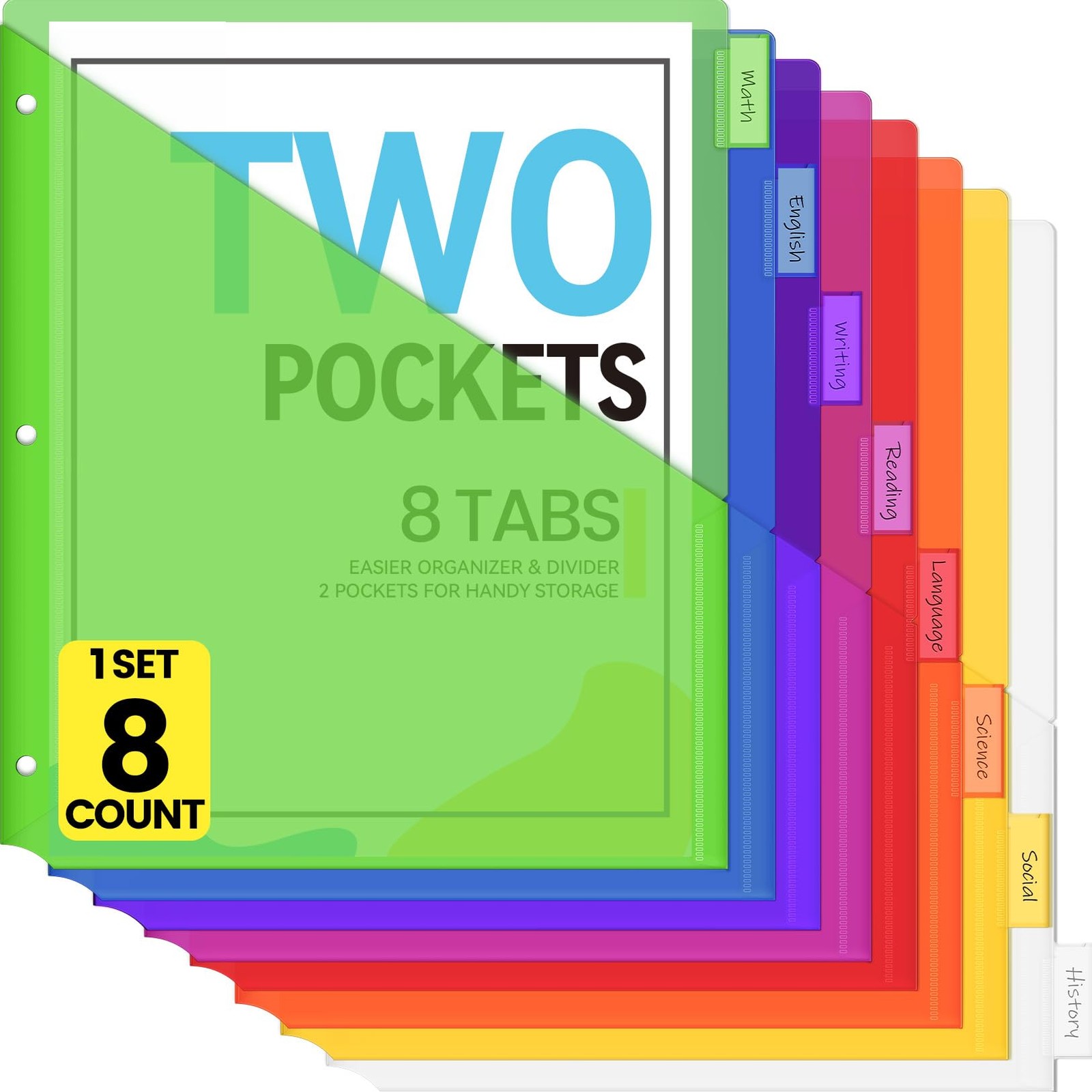 8 Count Dividers with Pockets, 8 Tabs Binder Dividers for 3 Ring Binders, Bin…