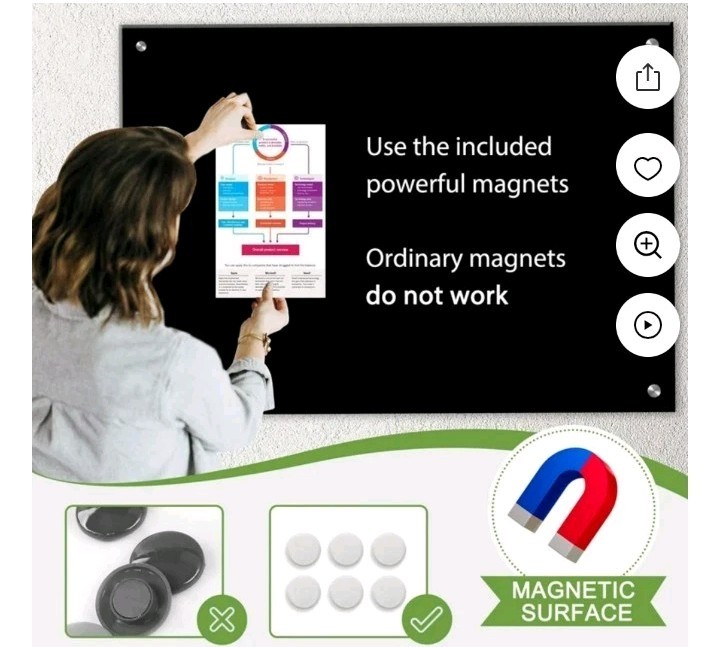 Black Glass Dry Erase Board 24×18 Magnetic Glass Board Frameless Black Glass…