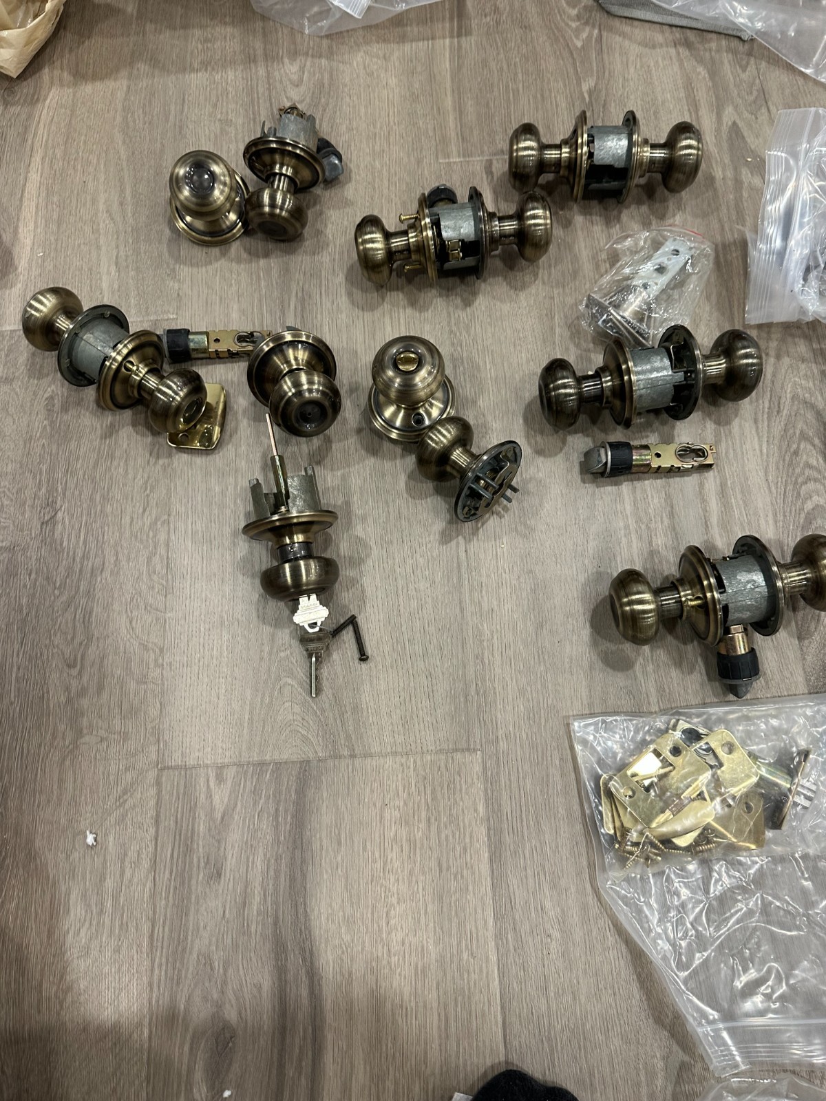 Lot of Schlage Georgian Antique Brass Keyed Closet Privacy Door Knobs