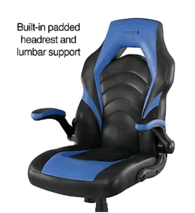 Emerge Blue/Black Computer Gaming Chair w/ Flip-Up Arms, Headrest