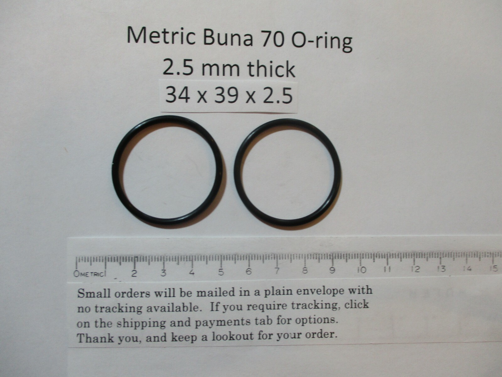 34mm ID x 39mm OD x 2.5mm thick O-ring. Buna-70. Quan 2.