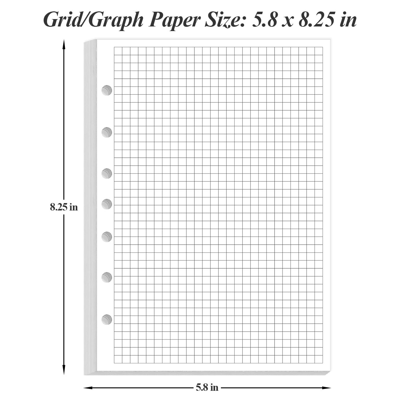 A5 Grid Refill Paper 7Hole Graph 100Sheets/200Pages 100gsm 5.8×8.3 Inch