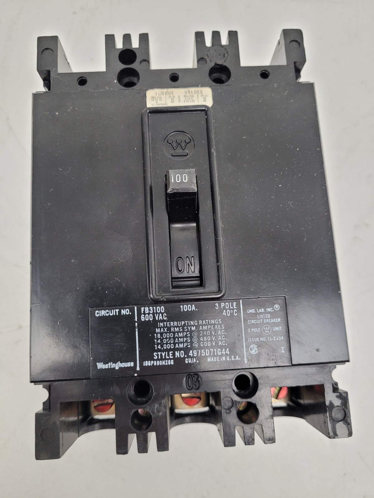 FB3100 Westinghouse 100 Amp 600 Volt Circuit Breaker – Next Day Option