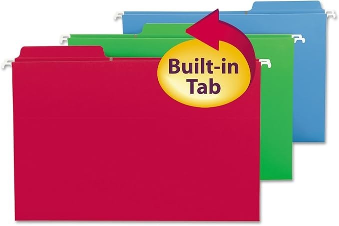 Smead Fastab Hanging File Folder 1/3-Cut Built-In Tab Legal Size Assorted 18