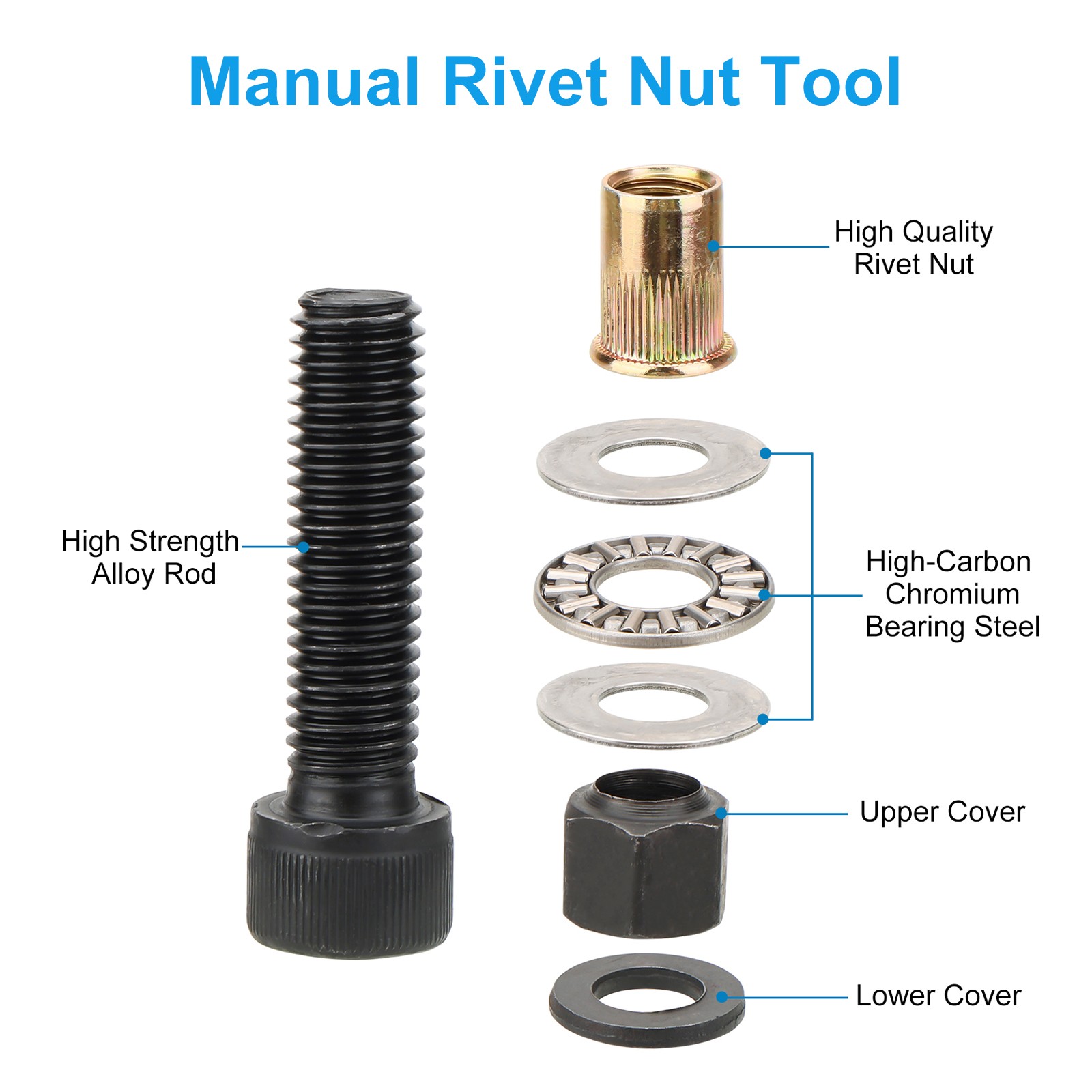 5pcs Manual Rivet Nut Tool Adapter Set M4-M10 Inserts Rivnut for Drill & Wrench