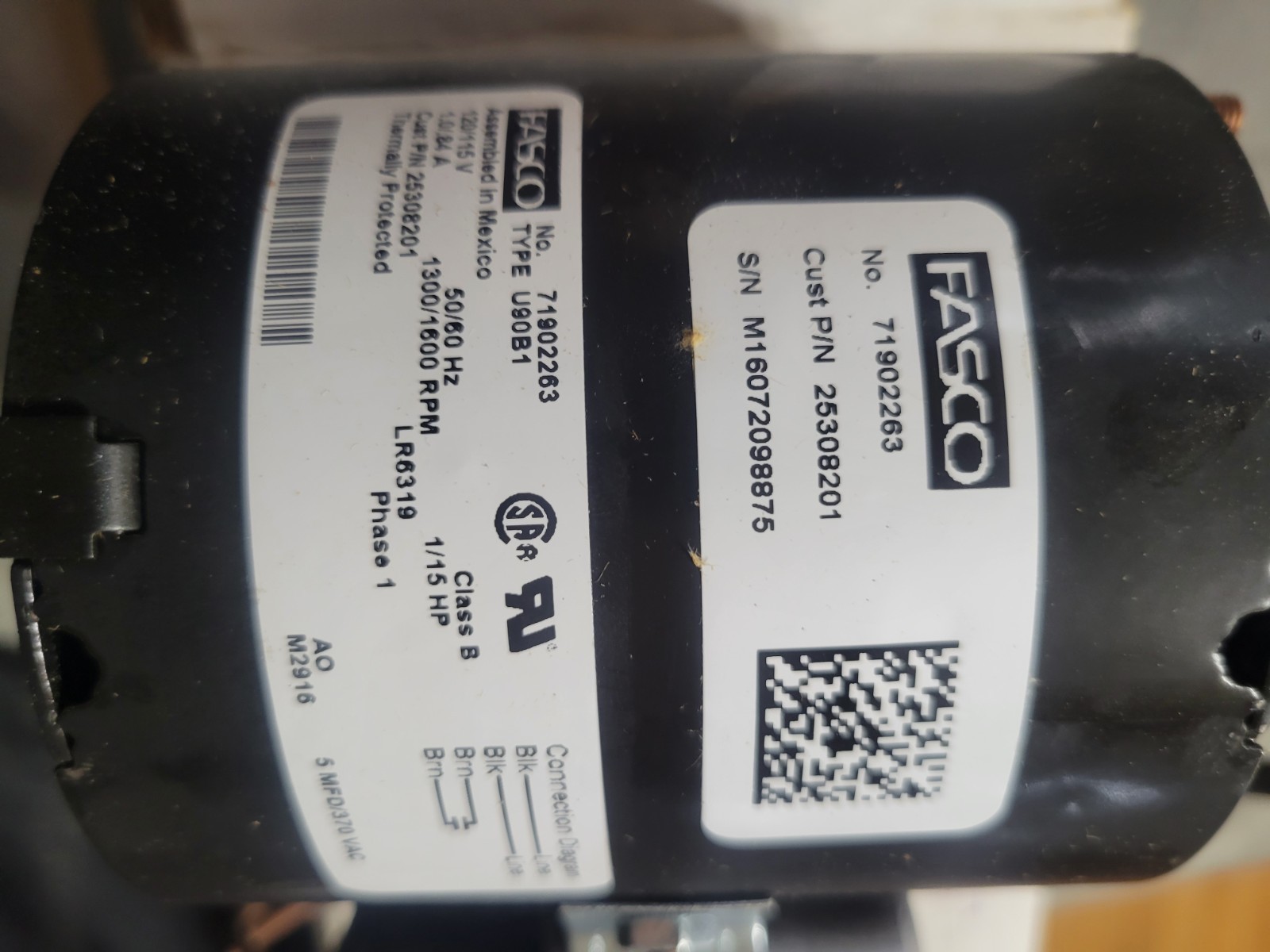 New FASCO U90B1 MOTOR 1/15 HP 1300 RPM 1600 Rpm 120v