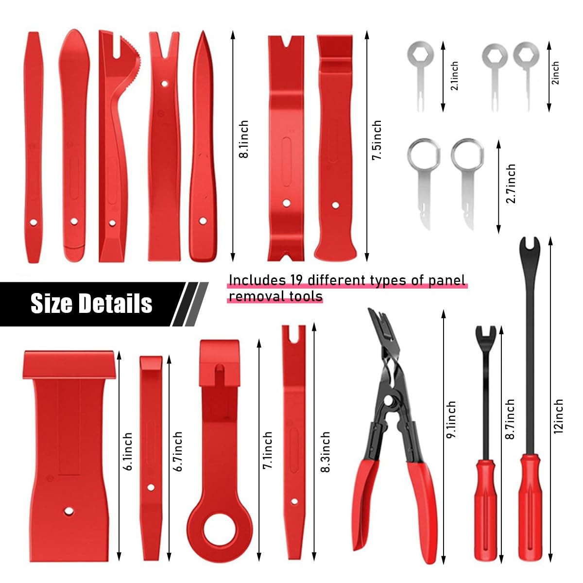 Suvnie 19PCS Trim Removal Tool Set, Car Panel Door 12.6×9.45×1.97 inches, Red