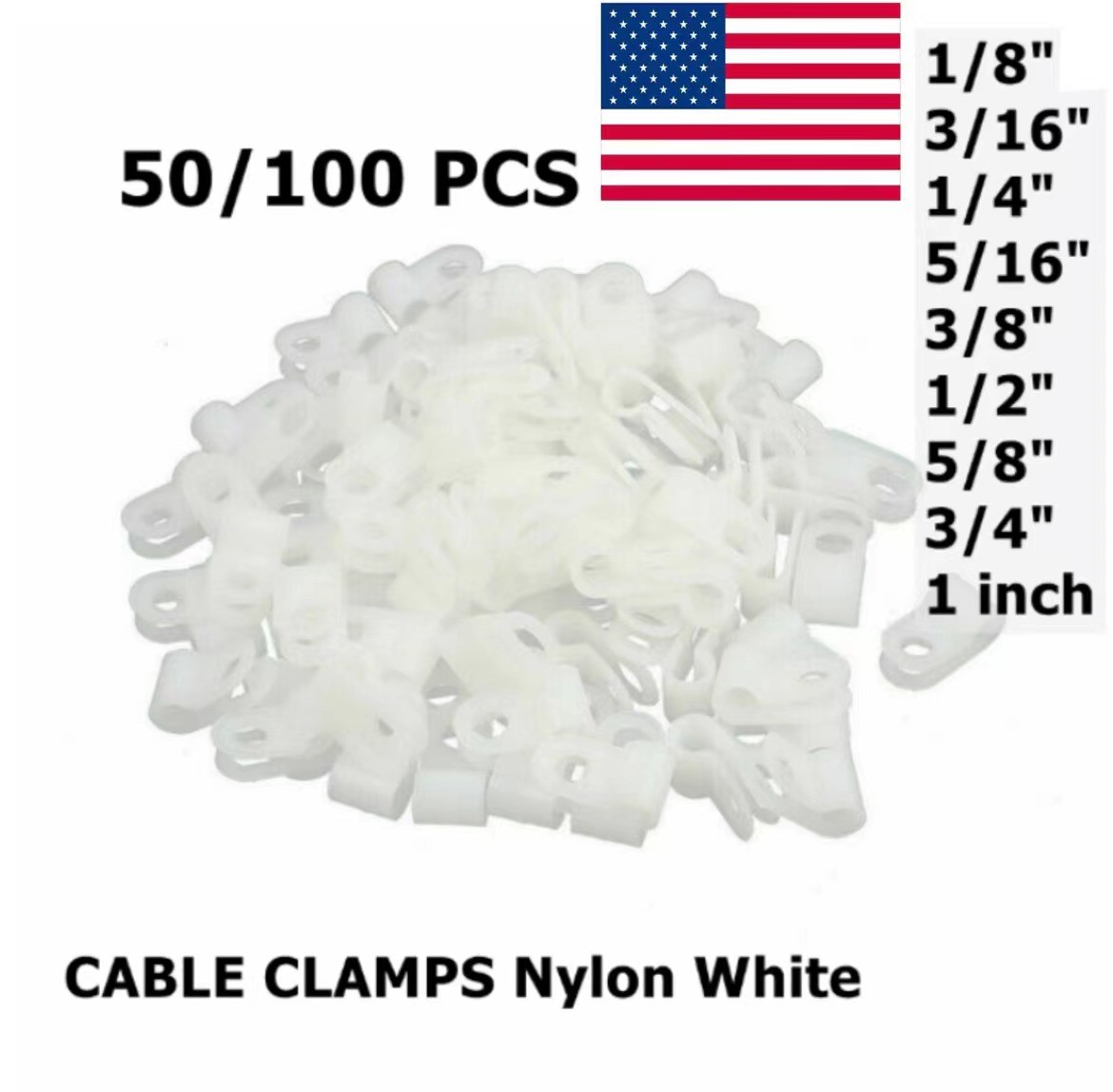 100PCS White R-Type Cable Clamps Nylon Hose Electrical Wire P Clips