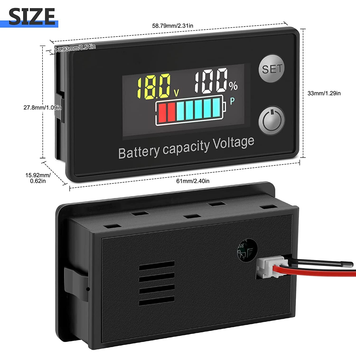 DC 8V-100V Battery Capacity Indicator Voltmeter Voltage Meter Monitor Gauge