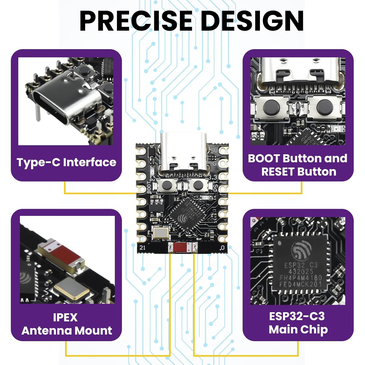 4X ESP32-C3 Development Board Super Mini 2.3V-3.6V WiFi Bluetooth 5.0 Type-C USB